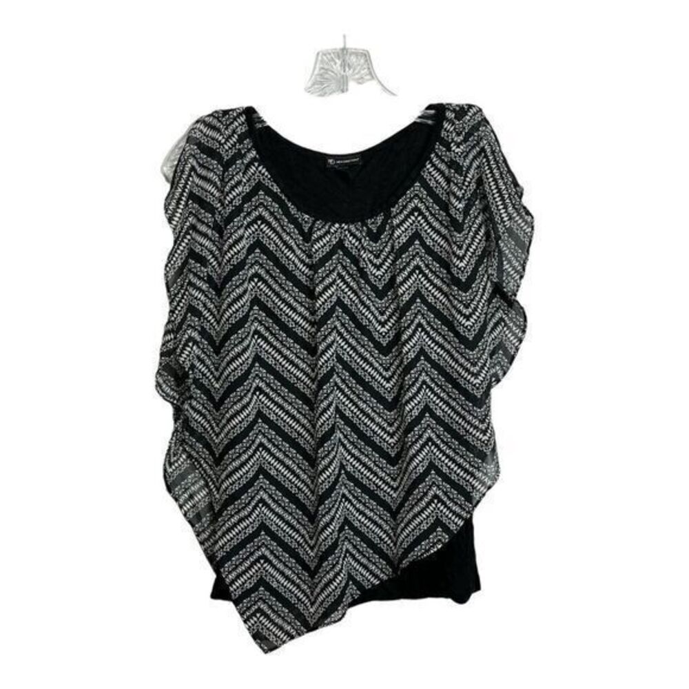 New Directions Pullover 2-Fer Top Size S Black Tank Chiffon Sheer Overlay Blouse